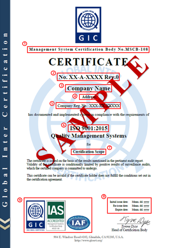 Sample of GIC's Certificate